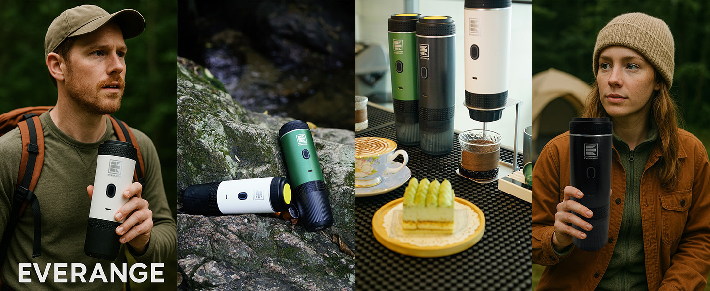 Портативна електрична кавомашина EVERANGE для еспресо та капсул, з LCD-дисплеєм (зелена)