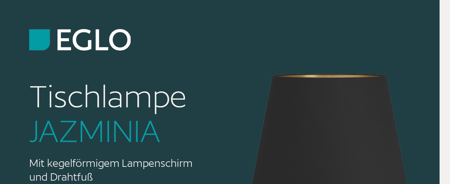 Торшер EGLO JAZMINIA – вінтажний торшер 45 см, чорний та латунь, тканинний абажур, ретро дизайн, метал, патрон E27, LED сумісний, вимикач на кабелі