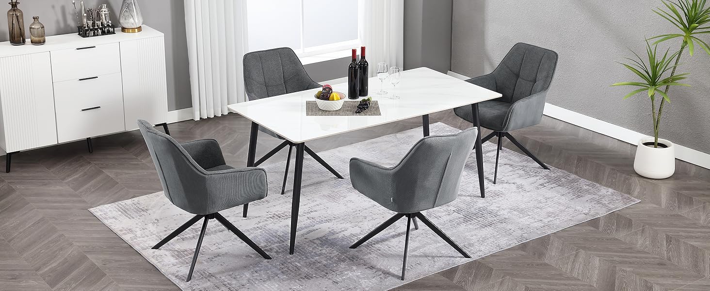 Набір обідніх стільців WOLTU 2 шт., поворотні, для кухні, вітальні, їдальні, з м'якими сидіннями та підлокітниками, метал, жаккард, темно-сірий