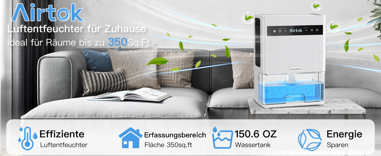 Електричний осушувач повітря Airtok 3000 мл, для спальні та підвалу, з таймером та автоматичним відключенням, 7 кольорів підсвічування