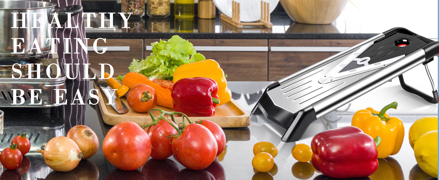 Машхом Мультиінструмент для нарізки овочів 5-в-1, Mandoline з нержавіючої сталі, тертка для овочів, фруктів, картоплі, помідорів, цибулі, 40см, з рукавичками