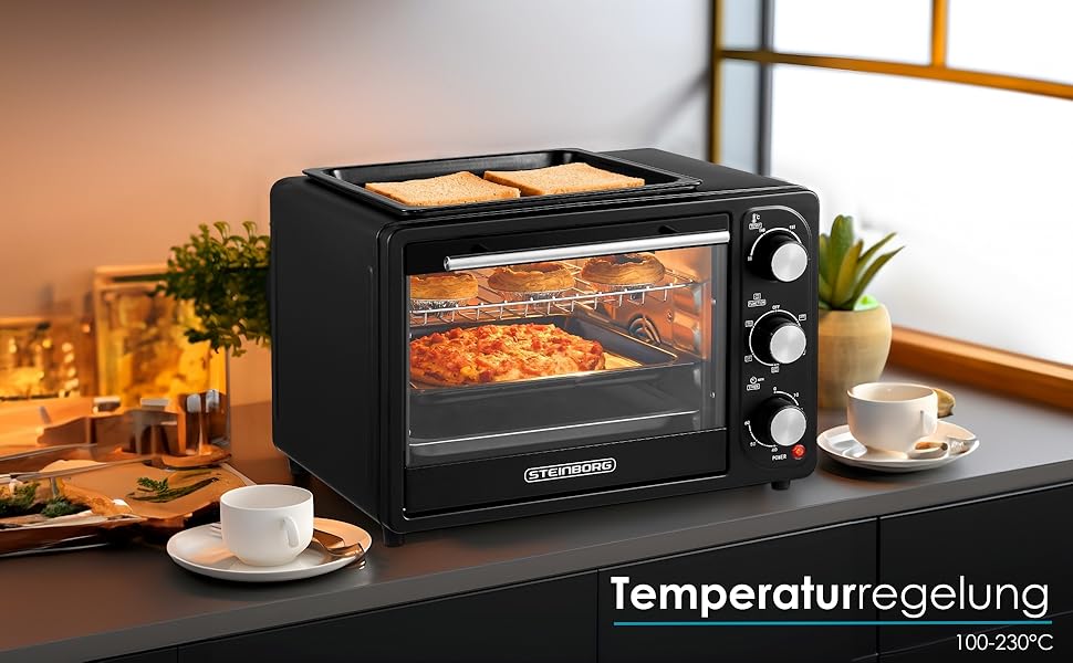 Міні-піч 20 літрів з конвекцією 3в1 | З підігрівом, 2 дека + решітка, таймер 60 хв, 1300W | Піч для піци