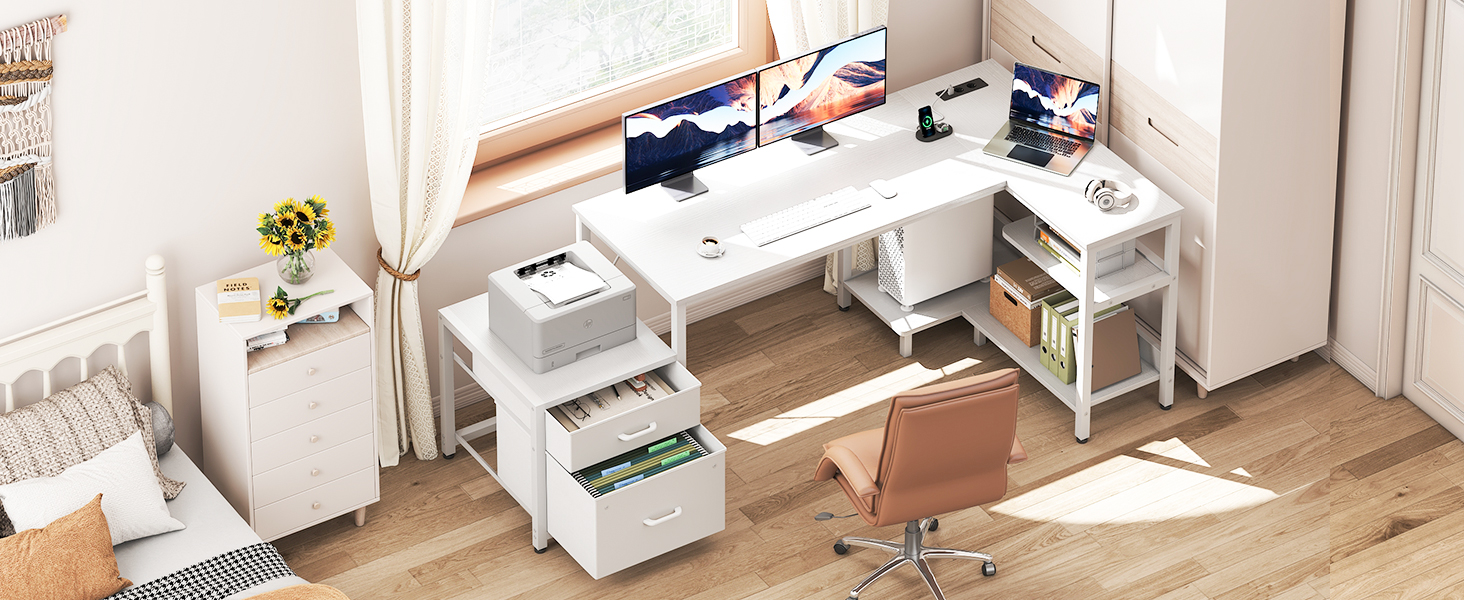 Комп'ютерний стіл кутовий Coleshome з ящиками, білий, 160x80 см