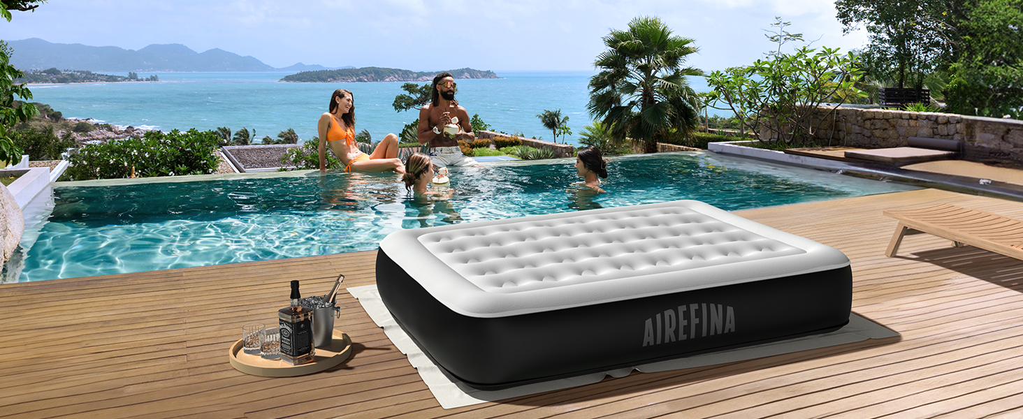 Надувне ліжко Airefina для 1 особи з вбудованим насосом, 99x190x46 см. Гостьове ліжко, компактне, з сумкою для перенесення, до 295 кг.