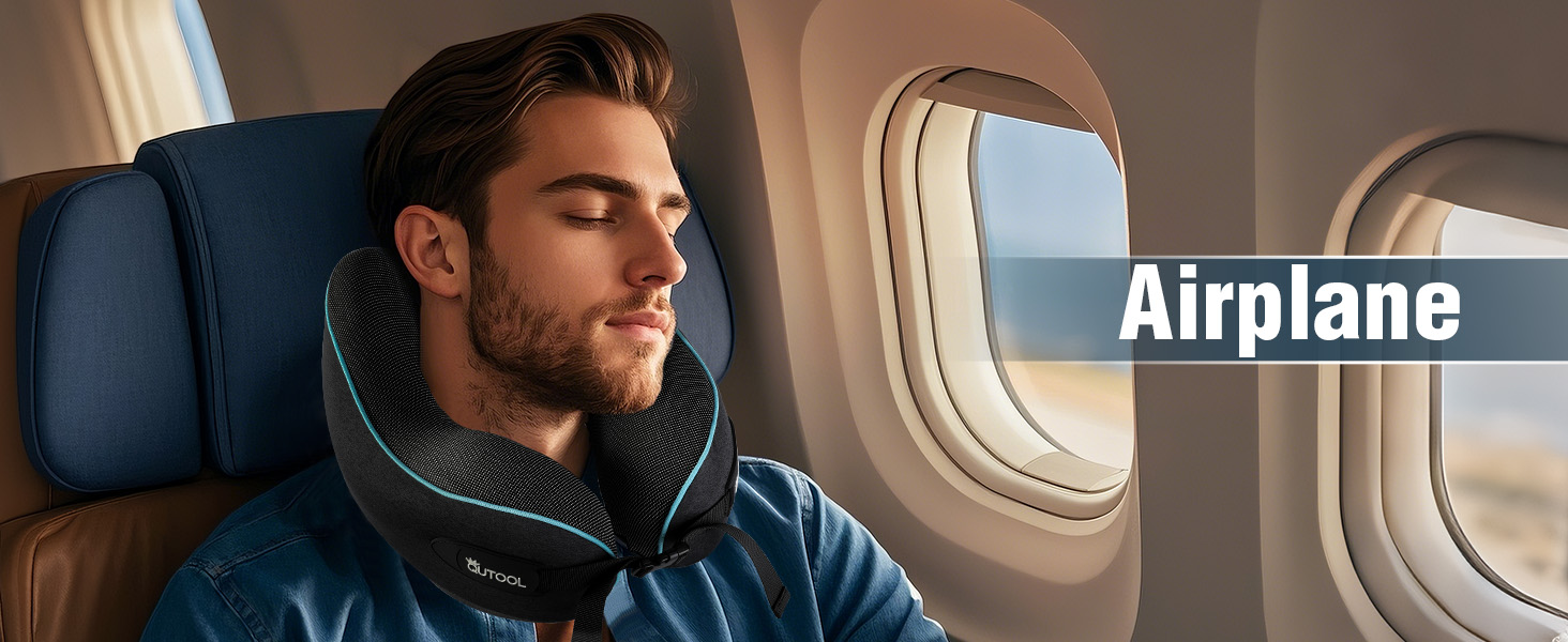 Подушка для шиї у літак з Memory Foam, регульовані ремені, дихаючий чохол, підтримка шиї для подорожей (літак, авто, поїзд). У комплекті: чохол для зберігання з гачком