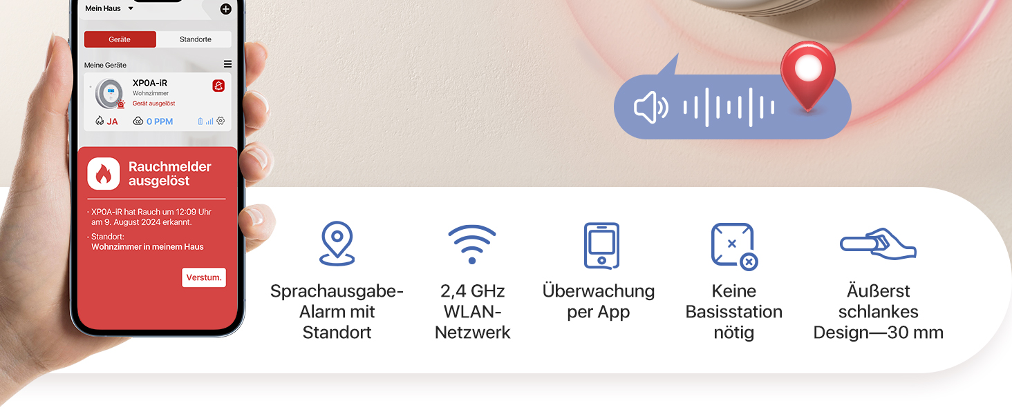 X-Sense XP0A-iR: Детектор диму та CO з голосовим оповіщенням та визначенням місця розташування, Wi-Fi, для 17 кімнат, сумісний з X-Sense Home Security App, набір 2 шт.