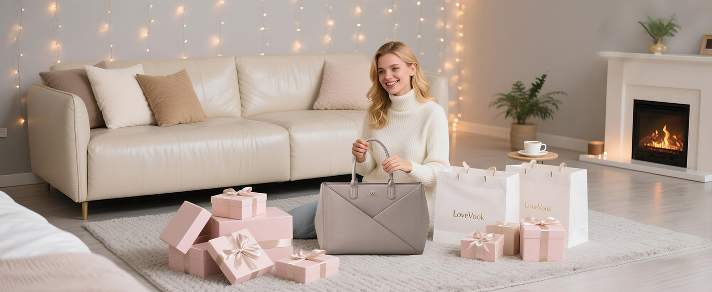 LOVEVOOK Сумка для ноутбука 15.6 дюймів, жіноча, велика, шкіряна, на плечі, для роботи, навчання, офісу, універсальна, чорна