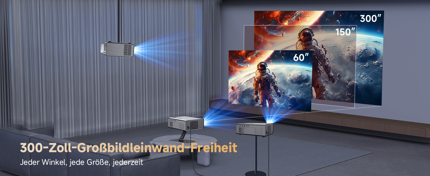 4K Smart проєктор KOGATA з авто-фокусом, WiFi 6, Bluetooth та підтримкою Netflix | Домашній кінотеатр для саду та стрімінгу | Сірий