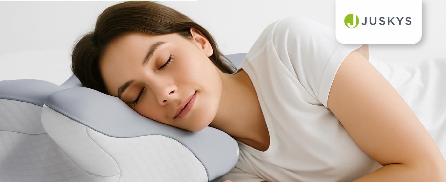 Подушка для шиї Juskys 2 шт. з Memory Foam, ергономічна, дихаючий чохол, для здорового сну - білий/сірий