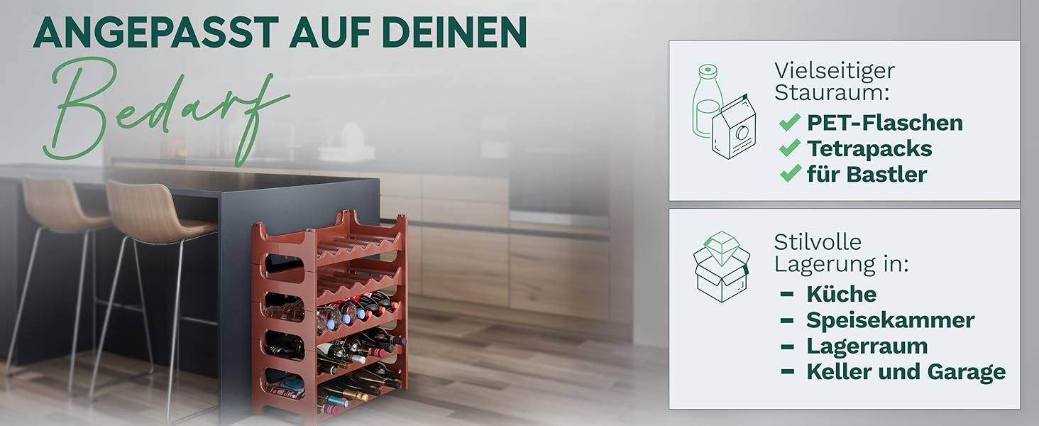 Стелаж для пляшок Novaliv на 24 пляшки, коричневий, розширюваний, стекуваний, органайзер для напоїв, для PET-пляшок, для вина, стелаж для напоїв