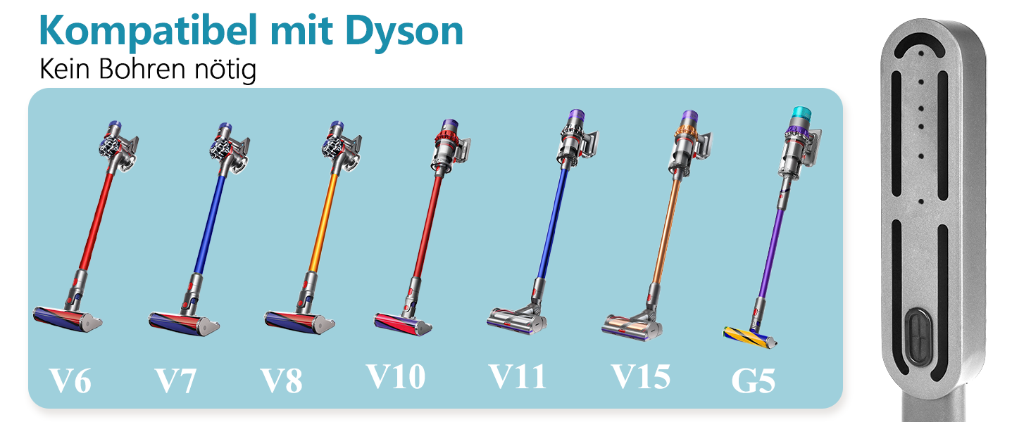 Стійка для пилососа Dyson Gen5 V15 V12 V11 V10 V8 V7 V6 – на підлогу, без свердління, 4 гаки, срібляста
