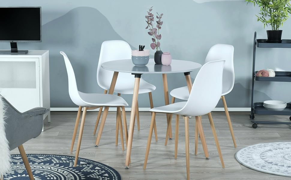 Круглий стіл DORAFAIR: скандинавський кухонний стіл, MDF, білий, 80x80x72 см, 4 ніжки, сірий