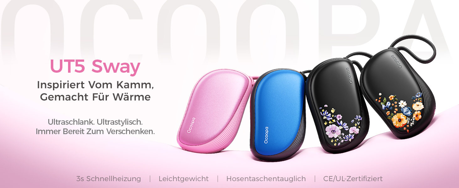 Електричні грілки для рук OCOOPA 2 шт. з дизайном гребінця, багаторазові, 4000mAh, 1.5 см, підходять у рукавички та сумки, подарунок на Новий рік, для жінок, зимові аксесуари, Ocoopa x UT5 Wiesengeflüster (Кількісний випуск)