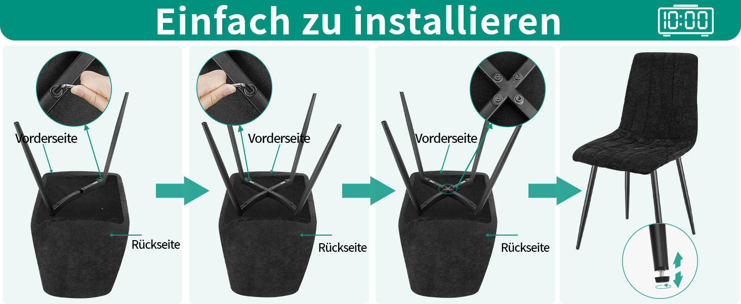 Набір стільців для їдальні, м'які стільці з льоновим покриттям та чорними металевими ніжками, смугастий дизайн, підходять для їдальні, вітальні, спальні, кухні, рецепції (2 шт., смугасті, чорні)