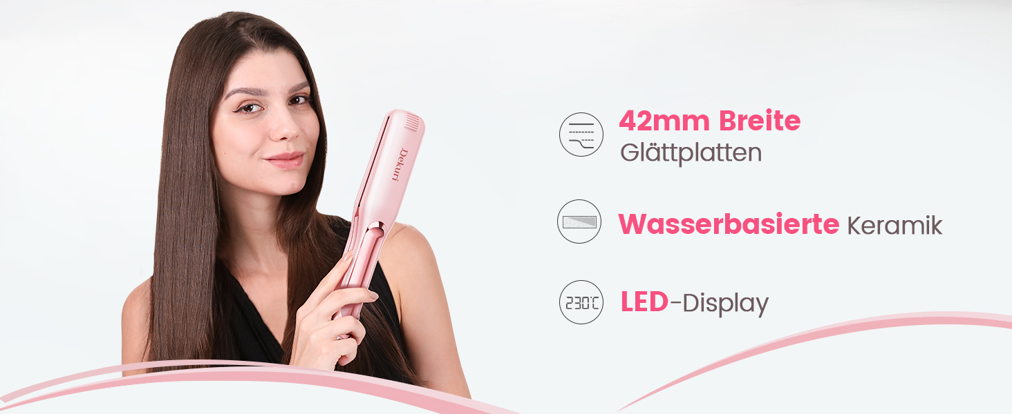 Випрямляч для волосся 2-в-1 Dekuri: випрямлення та завивання, титанова пластина, швидкий нагрів 30с, LED дисплей, іонізація, 120-230°C, чорний/рожевий