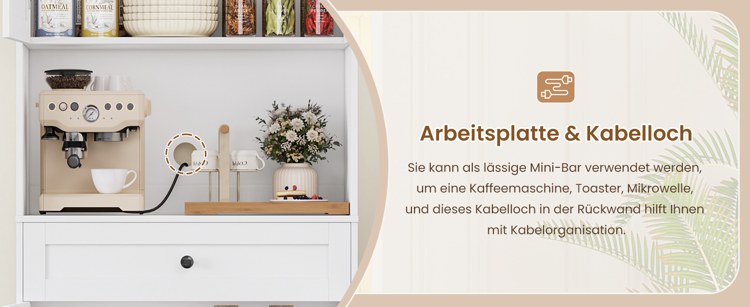 Кухонна шафа-буфет FOREHILL 180 см, висока шафа з робочою стільницею, біла