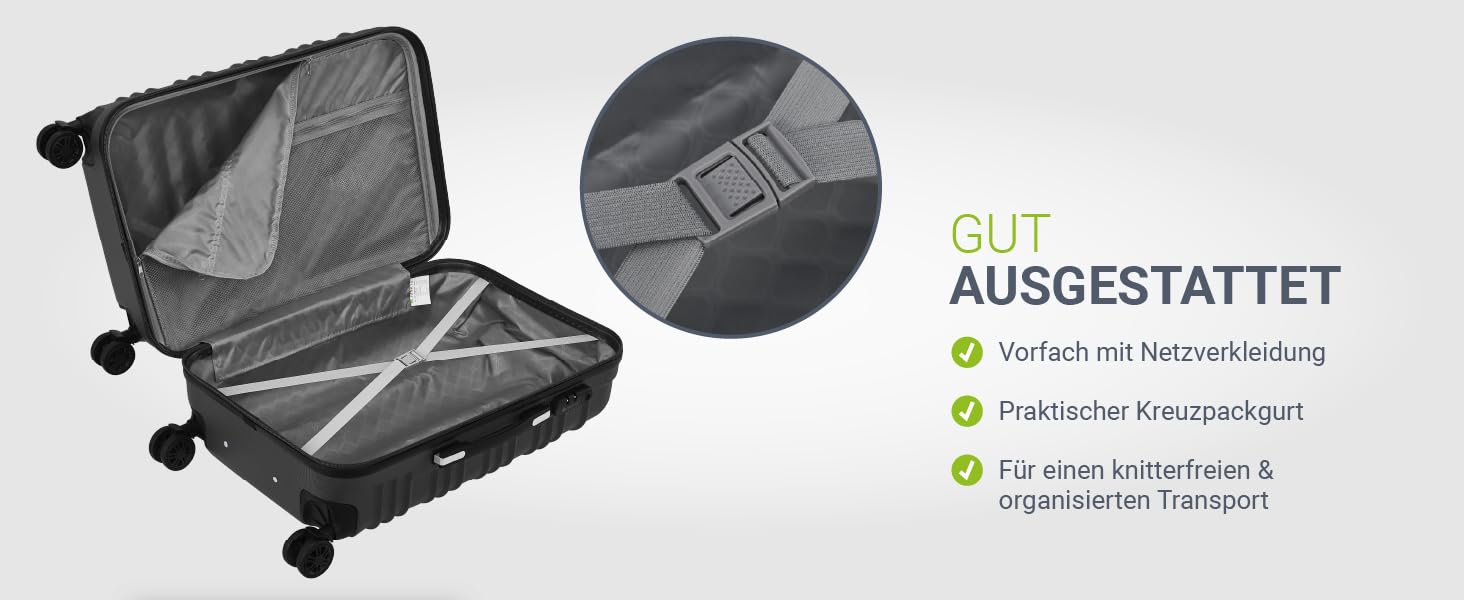 Набір валіз Juskys Hartschale 3 шт. з кодовим замком, тихі колеса 360°, телескопічна ручка, легкі - чорний колір