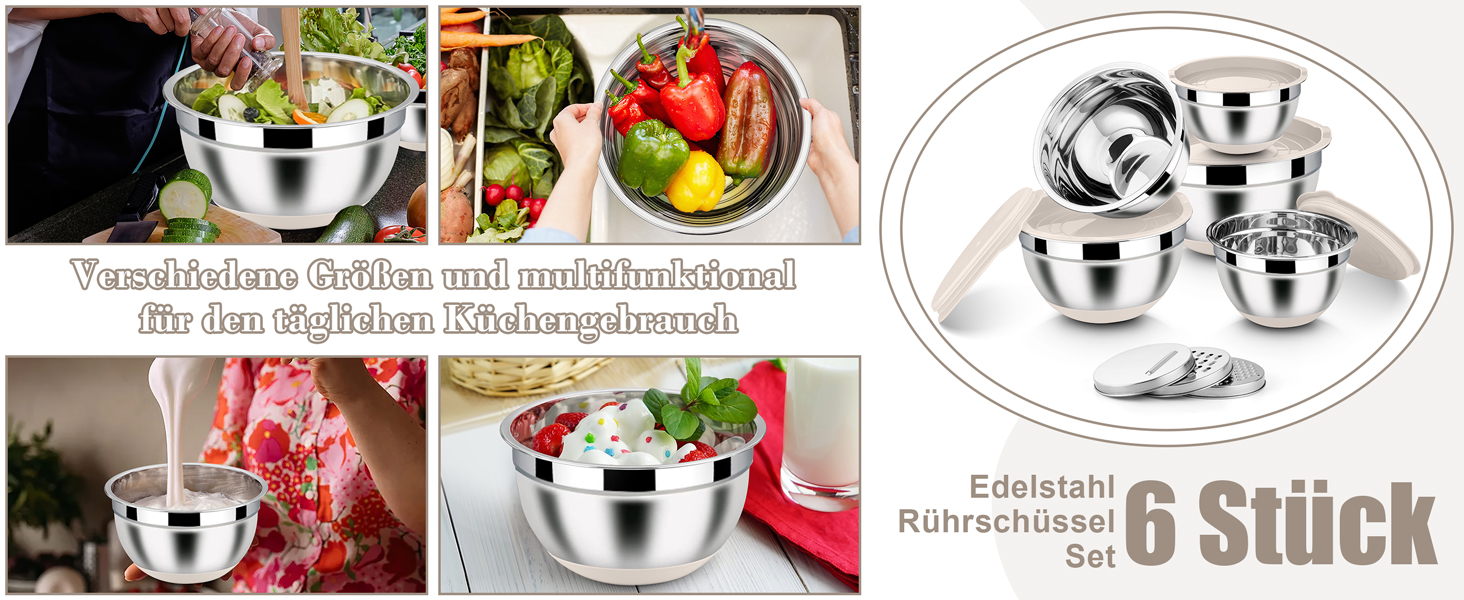 Набір місок Homikit з нержавіючої сталі, 6 шт. з тертками, кришками та силіконовим дном, 4.6/2.8/2.5/1.6/1.2/0.7 л, зелений