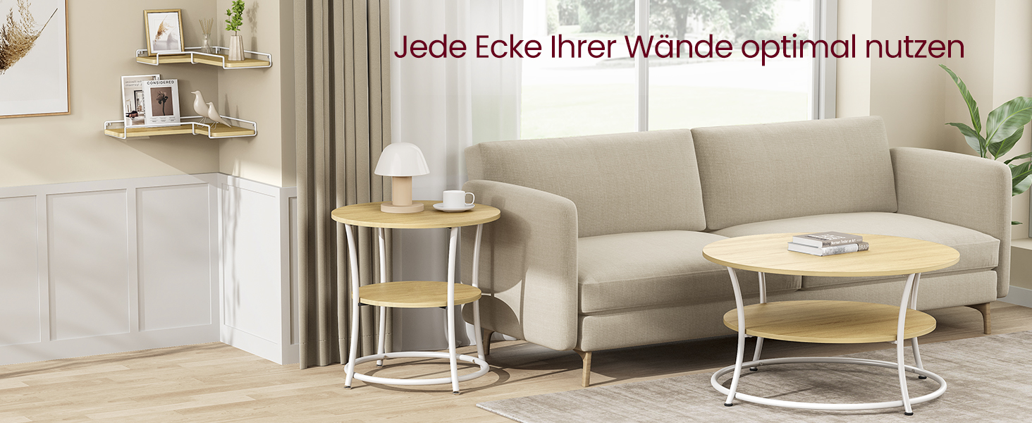 Набір кутових настінних полиць VASAGLE L-подібні, індустріальний стиль, 2 шт, для вітальні, спальні та кухні, колір дуб натуральний та білий (LLS831B01)