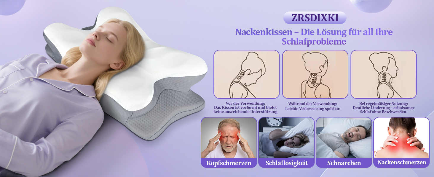 Подушка для шиї з Memory Foam - ортопедична подушка для сну, бічних, спинних та тих, хто спить на животі. Підтримка шиї, ергономічна подушка