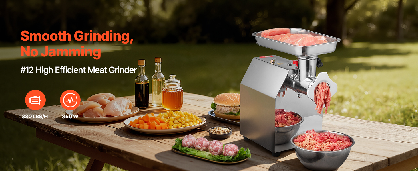 Електрична м'ясоподрібнювач VEVOR, 850 Вт, 3.2 кг/хв, з лезом та диском, для кухні та ресторану
