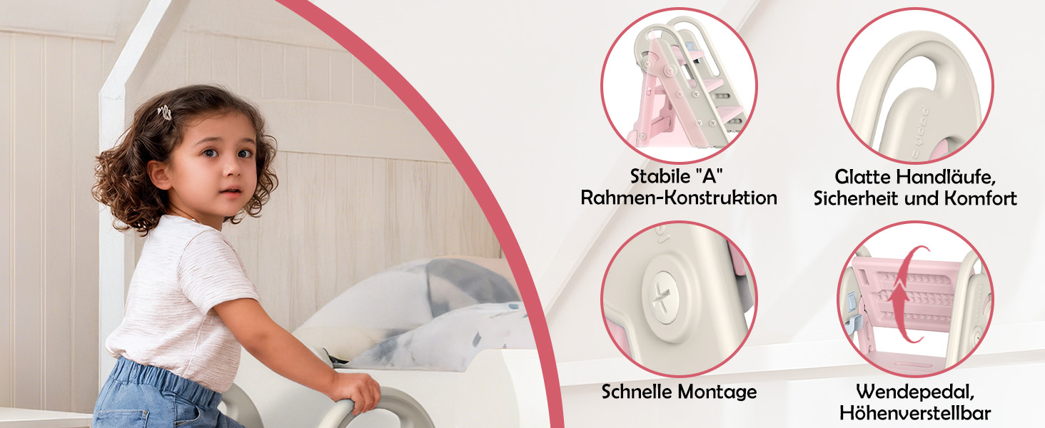 Дитячий підсходильник Onasti Tritthocker, регульована висота, 3 сходинки, з ручками, складний, анти-ковзний, для кухні, ванної кімнати, умивальника та туалету (Сірий) Сіро-білий (Рожевий)