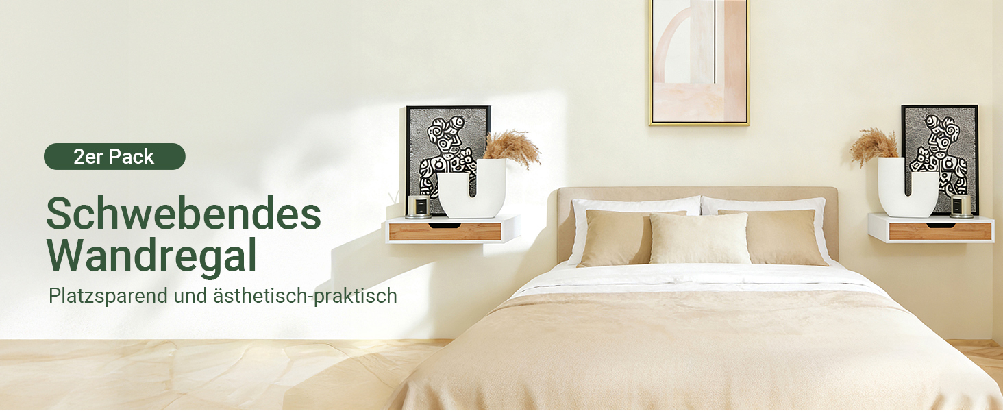 Полиця настінна SoBuy з шухлядою - біла та дерев'яна, 60x24x8 см. Настінна полиця для вітальні, спальні, передпокою FRG93-WN