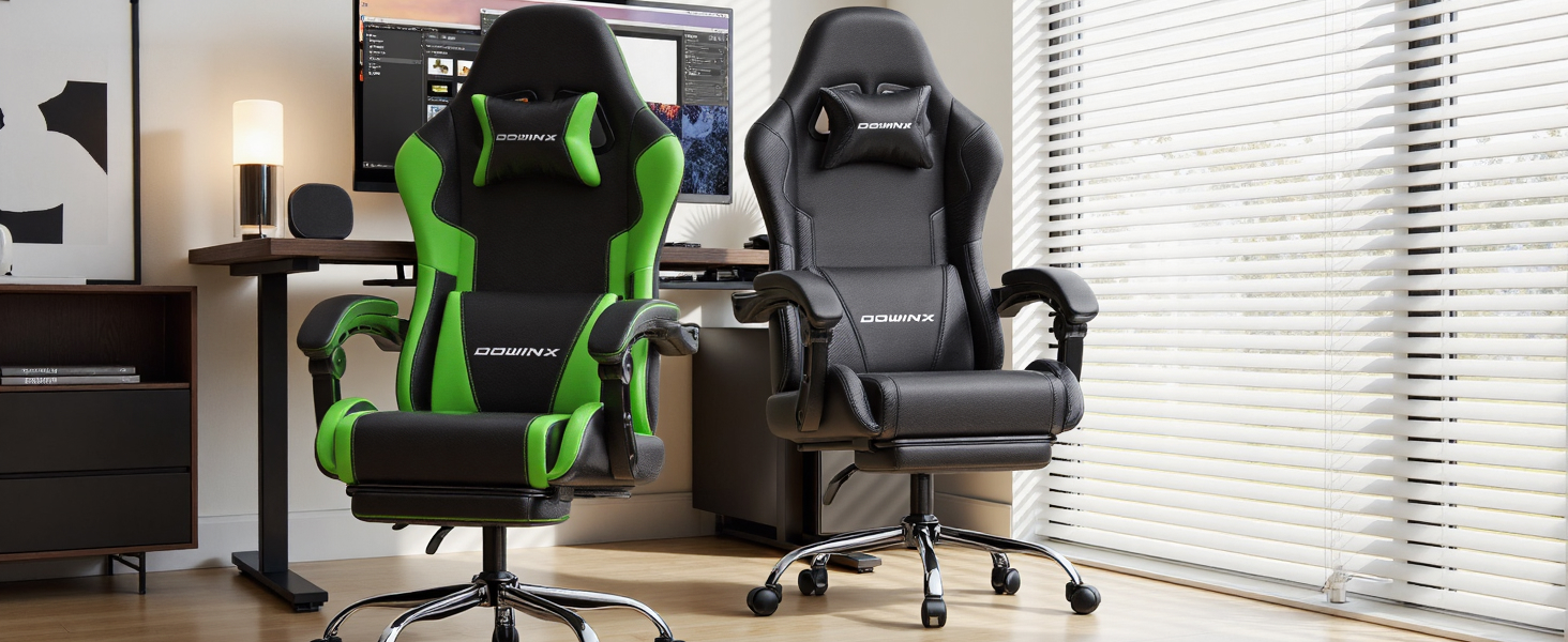 Ігрове крісло Dowinx Ergonomic Gaming Chair з підставкою для ніг, регульованими підлокітниками, навантаження до 150 кг, колір Зелений Pro