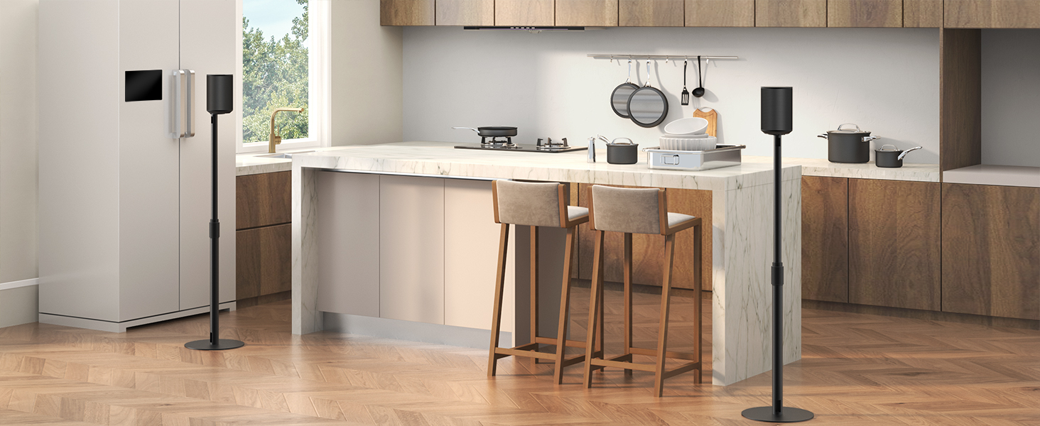 Підставка для колонок Sonos Era 100 та 300, регульована висота (68,2-106,8 см), з інтегрованим кабельним менеджментом, стабільна металева конструкція (5 кг вантажопідйомність), 1 пара (2 шт), чорний