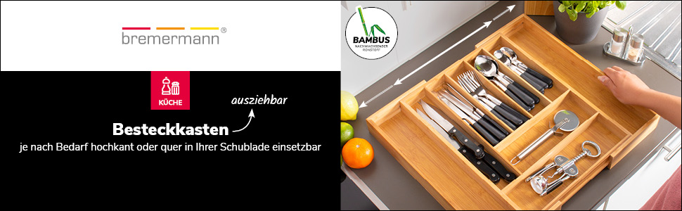 Лоток для столових приборів bremermann висувний // бамбук // вставка в шухляду 33,7-50x44,7 см
