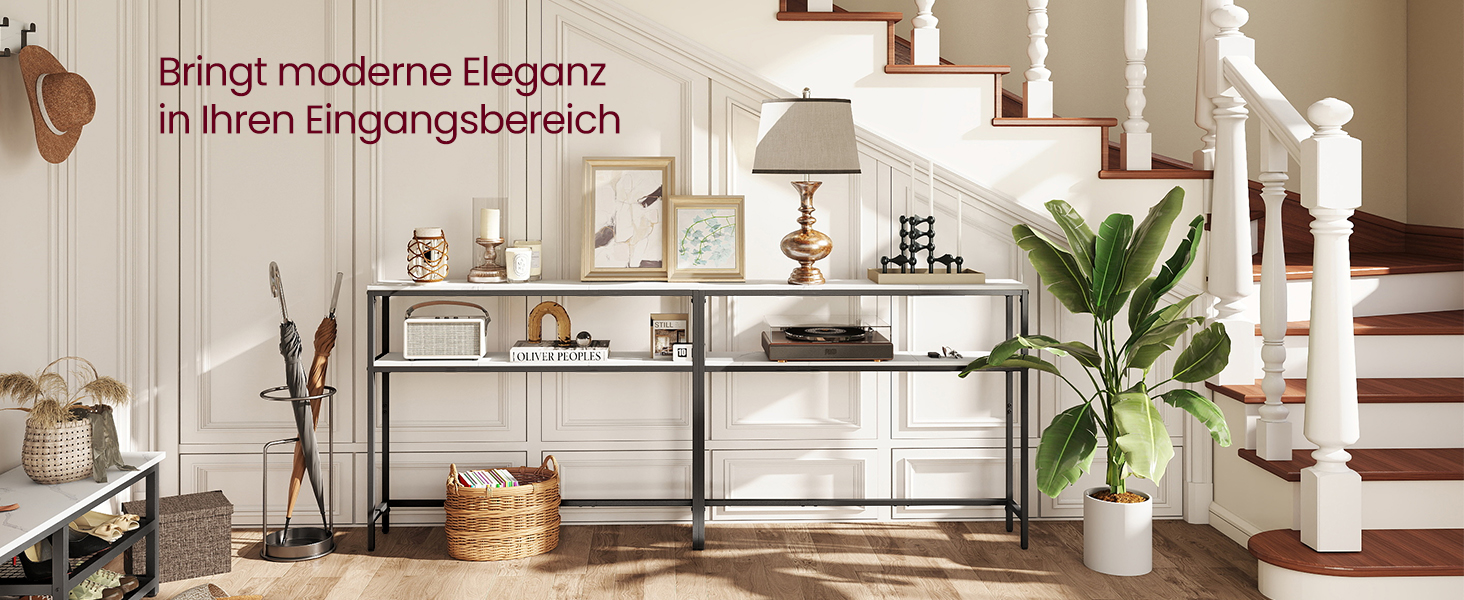 Консоль VASAGLE - вузький столик для вітальні/коридору з 2 полицями, 20 x 100 x 80 см, сірий/чорний, LNT131B22