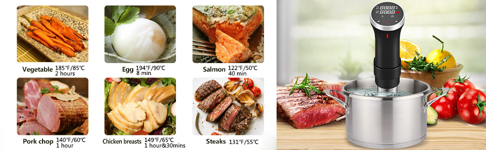 Су-від кухонний пристрій Fityou - водонепроникний, 1100 Вт, точне регулювання температури, LCD-дисплей, нержавіюча сталь