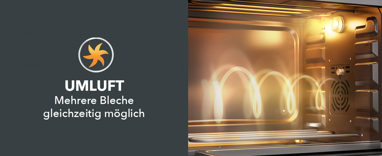 Багатофункціональна міні-піч Heinrich's 48L з конвекцією, таймером, підсвічуванням, 100-230°C, сенсорне керування, з аксесуарами, чорна, 2000W