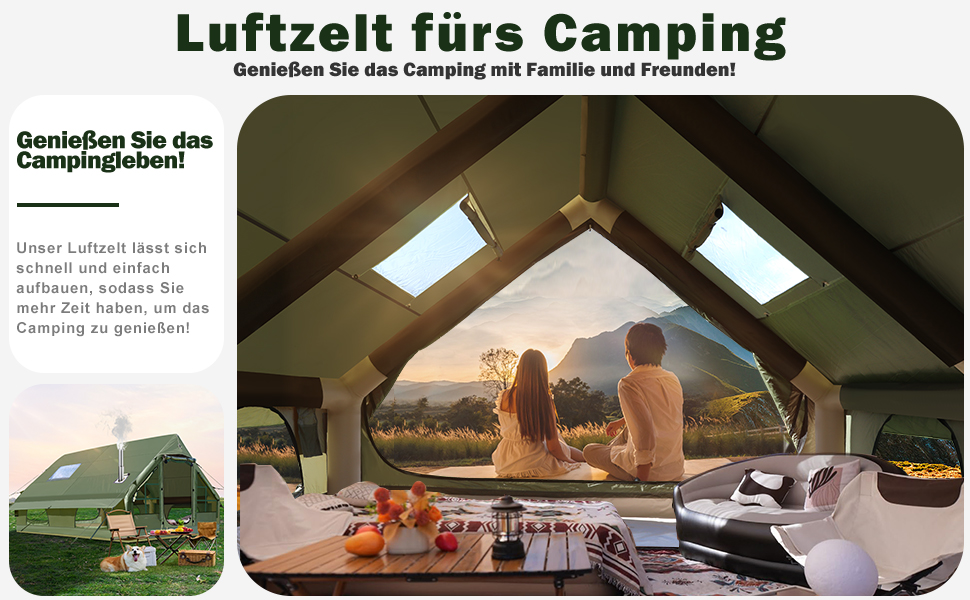 Надувний кемпінговий намет Oxford 420D для 7-10 осіб з насосом, водонепроникний (3000 мм), 4 сезони, з вікнами-москітними сітками та димоходом 400x300x200 см