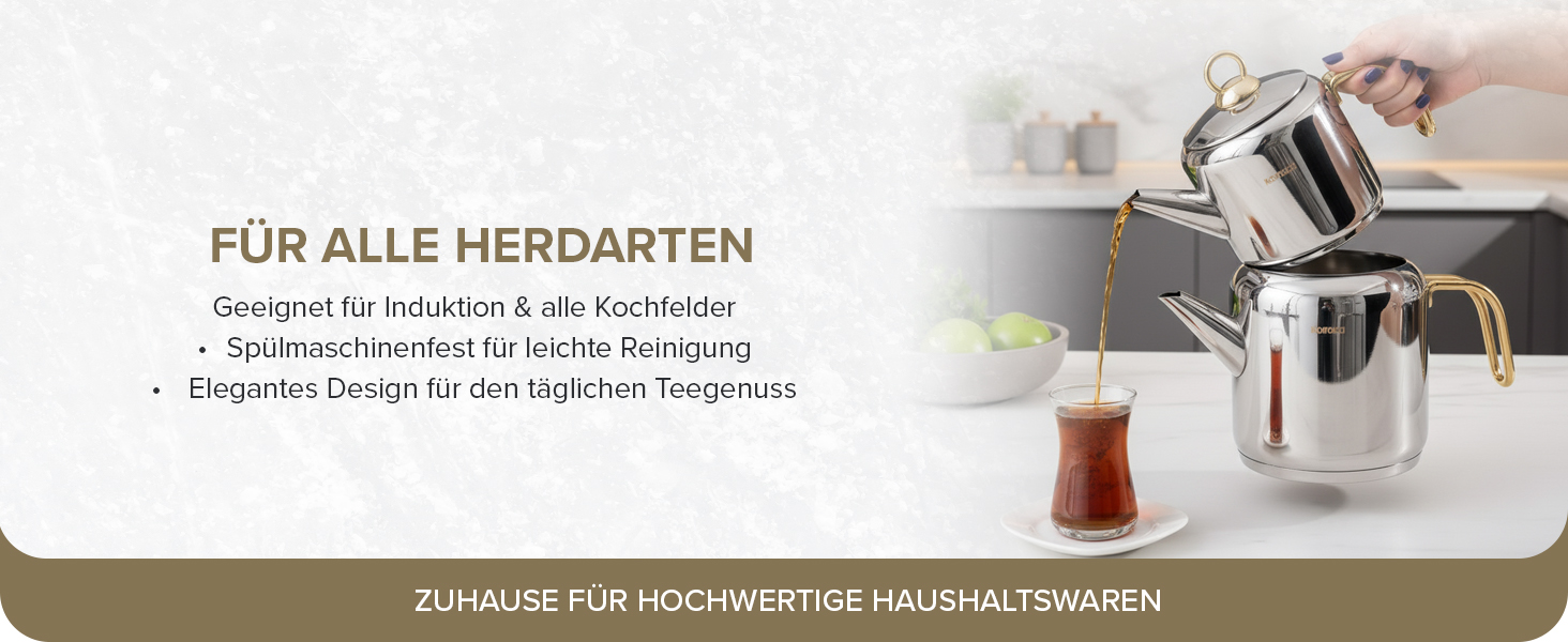 Набір для заварювання чаю Karaca New Mira Gold: чайник 1л та чайник-самовар 2л з нержавіючої сталі, індукційний, для турецького чаю