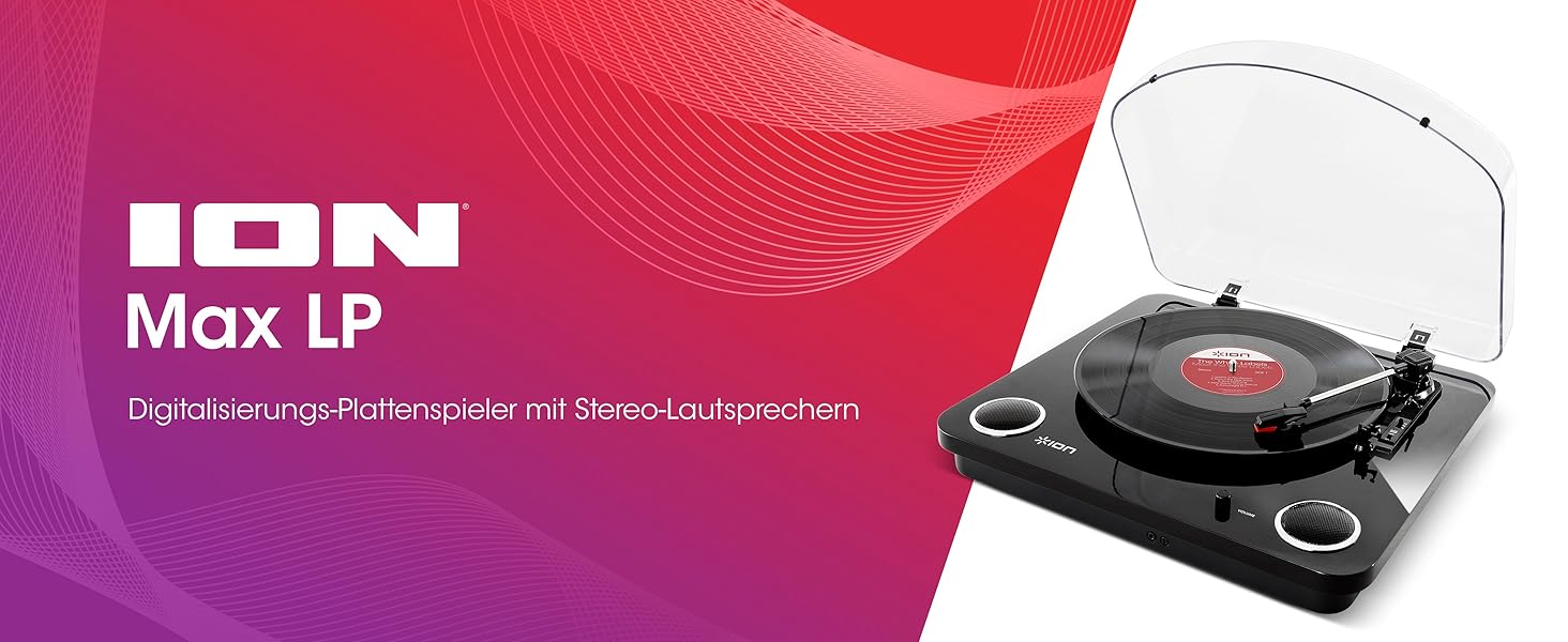 Програвач вінілу ION Audio Max LP з Bluetooth, вбудованими динаміками та USB, чорний