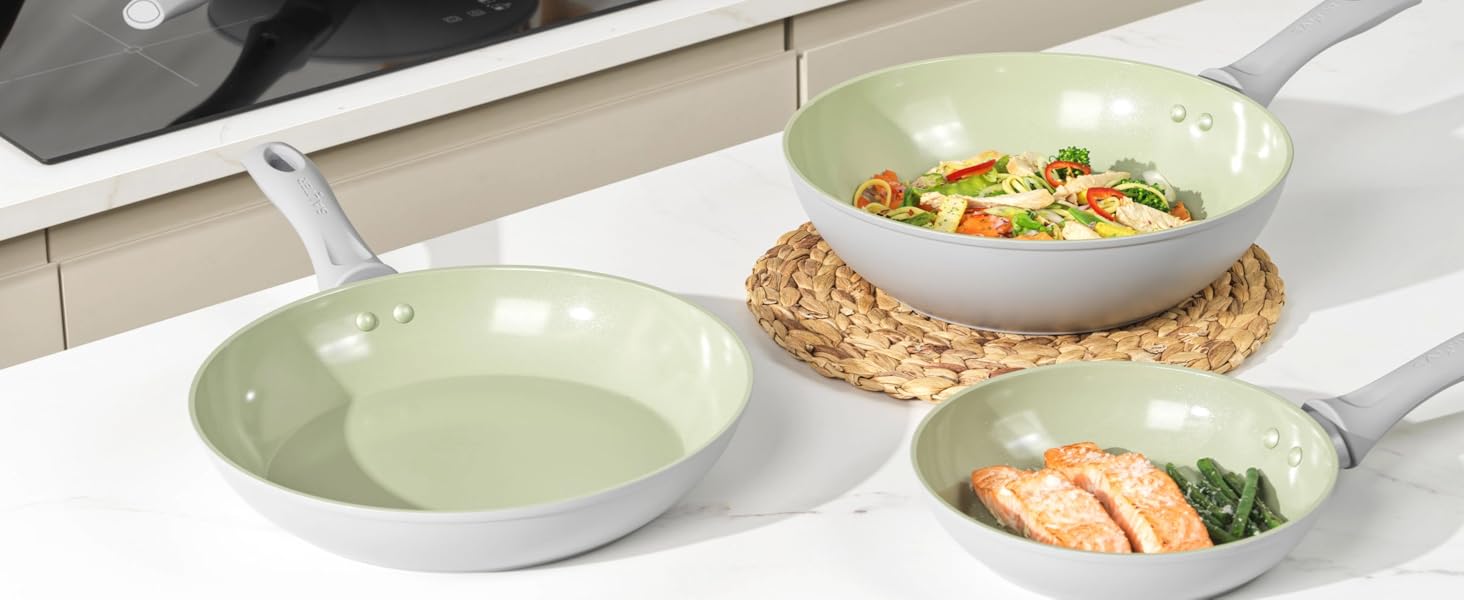 Сковорода-гриль SALTER Earth Grill 28 см з виливом, квадратна, для стейків, сумісна з індукцією, без PFAS/PFOA, алюміній з титановою основою, керамічне покриття, легко миється, з бакелітовою ручкою, зелена