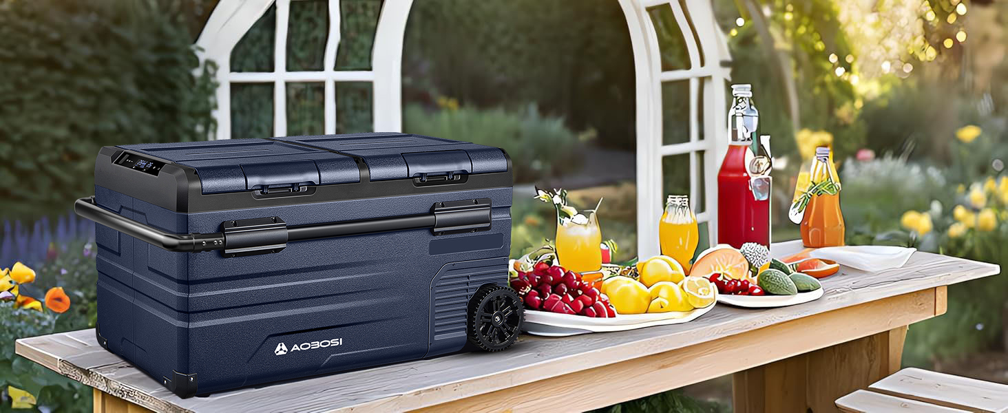 Компактний компресорний холодильник AAOBOSI Dual Zone 75L з Wi-Fi керуванням, USB-портом, 12/24/240V, -20°C до 20°C для авто, вантажівки, човна, кемпінгу