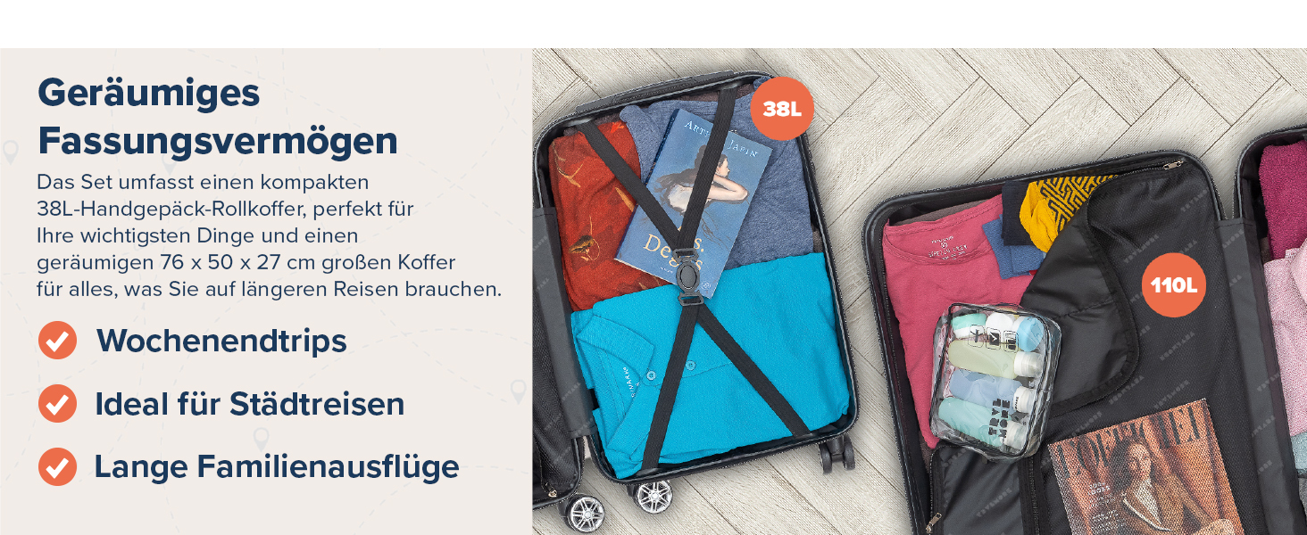 Набір валіз TRVLMORE: 2 валізи (сірий) - міцний корпус, набір для подорожей