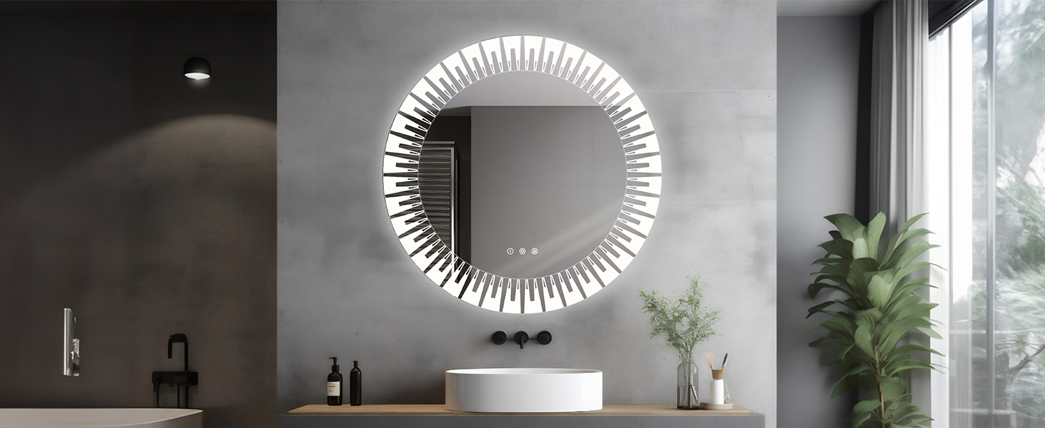 Дзеркало для ванної кімнати YOLEO з підсвічуванням 90x70 см, LED дзеркало з переднім та заднім освітленням, дзеркало для стіни з пам'яттю, 3 регульовані кольори світла, антизапотівання