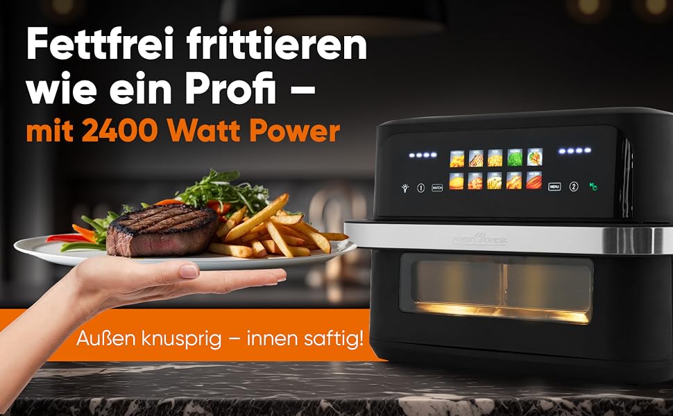 Аерофритюрниця ProfiCook PC FR 1313 H XXL з двома камерами, 10 л, 2400 Вт, сенсорний дисплей, 10 програм, чорна