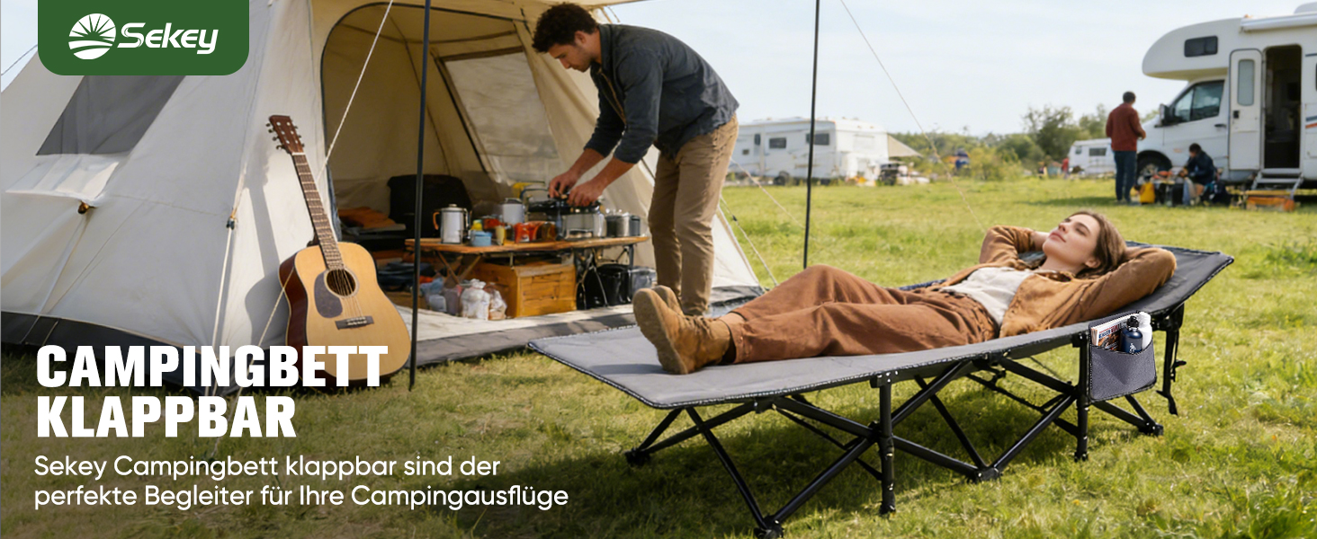 Розкладне ліжко для кемпінгу Sekey XXL (190x71x35 см), посилене сталеве ліжко-трансформер з тканиною Oxford, сіре (без матраца)