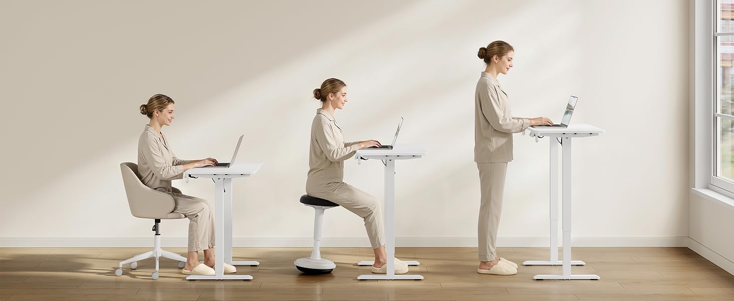 Електричний підйомний стіл WOLTU з функцією пам'яті та захистом від зіткнень, комп'ютерний стіл для дому та офісу, 100 x 48 см, білий