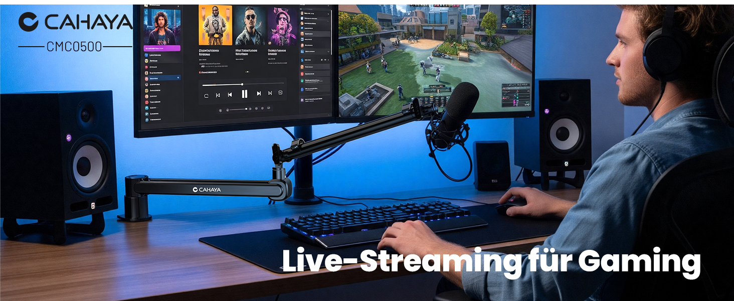 CAHAYA Мікрофонний стійкий кронштейн Boom Arm Professional: Регульований мікрофонний кронштейн з подовжувачем, дизайн під монітор для стрімінгу та запису, вантажопідйомність до 2.5 кг