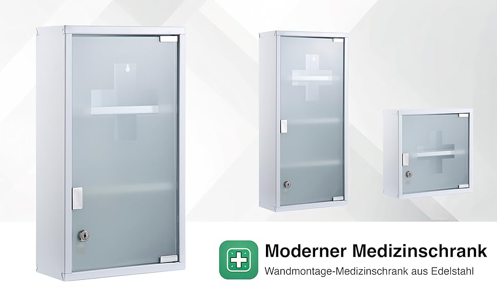 Медичний шафчик Zedelmaier з нержавіючої сталі, 4 відділення, з ключем, для зберігання ліків, білий (57 x 27 x 12 см)