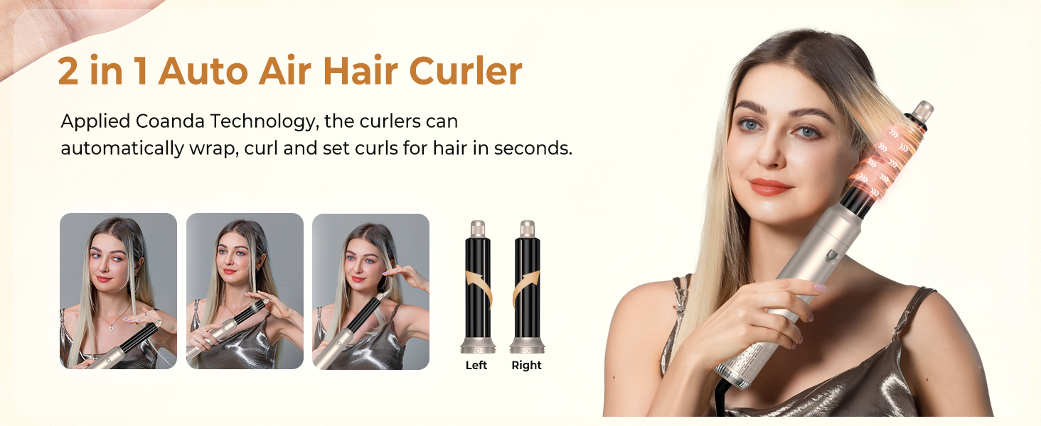 UKLISS Hairstyler 6 в 1: Професійний набір для укладки волосся (фен-щітка, плойка, випрямляч) 1000W, срібно-золотий