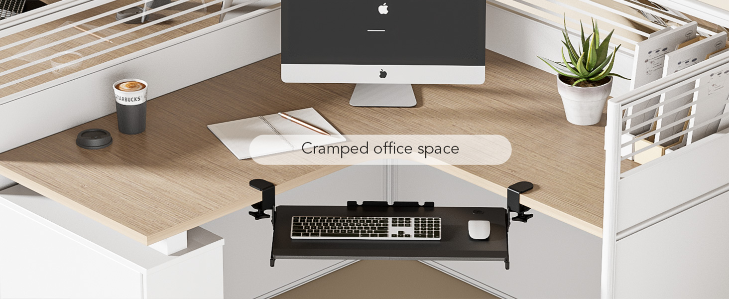 Висувна полиця під клавіатуру під стіл, чорна, з міцним C-кріпленням, 27.3x27.9 см (82.5 см з кріпленнями)