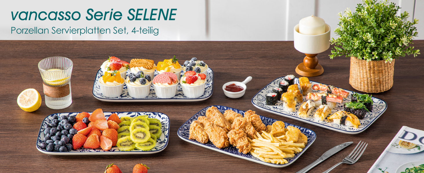 Набір тарілок Vancasso Selene для закусок, суші, десертів 22x13 см (4 шт) - Порцелянові прямокутні тарілки для подачі