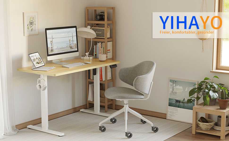 Електричний столик для роботи YIHAYO 140x60 см з регулюванням висоти та функцією пам'яті, білий