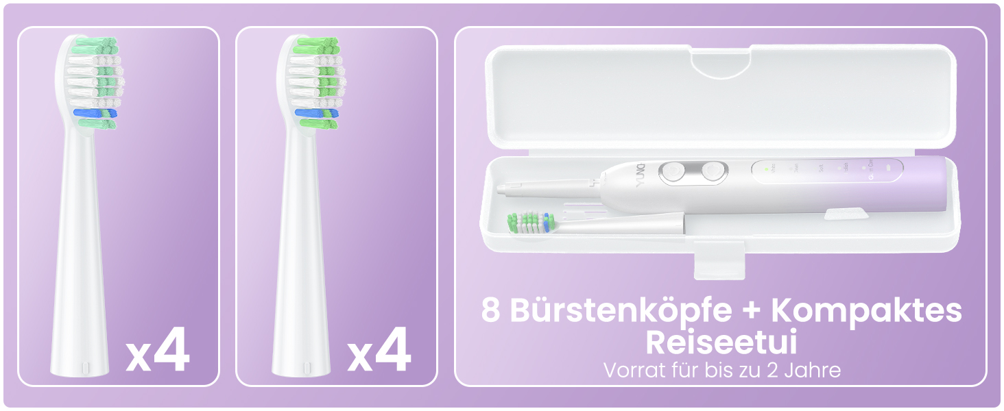 Електрична зубна щітка YUNCHI - звукова, для дорослих та дітей, 40000 VPM, USB-C, 5 режимів, 8 насадок + чохол, блакитна (C2 фіолетовий та білий)
